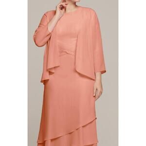 AW BRIDAL 18 2X plus peach pink Babette mother of bride party 2pc dress NEW B129